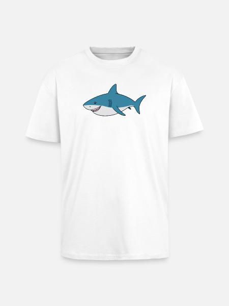 Cartoon shark with big smile - Unisex Oversized Heavyweight T-shirt - white