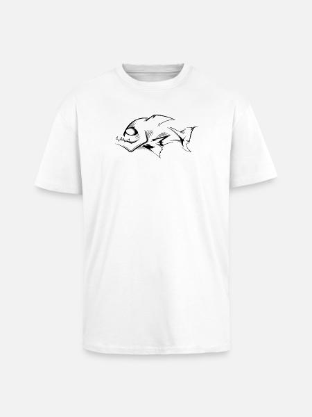 piranha symbol cartoon sketch drawing icon - Unisex Oversized Heavyweight T-shirt - white