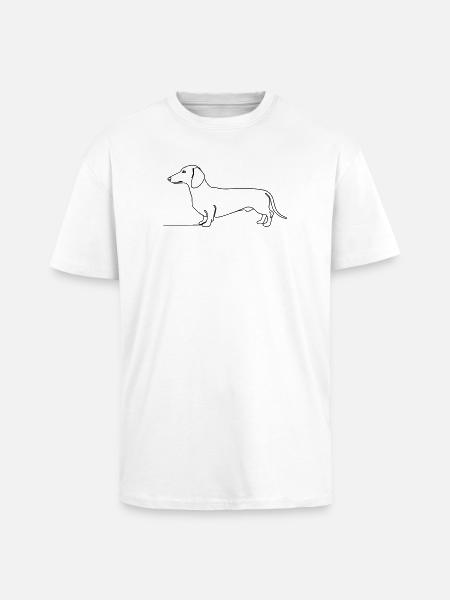 Art d’une ligne teckel teckel - T-shirt unisexe oversize épais - blanc
