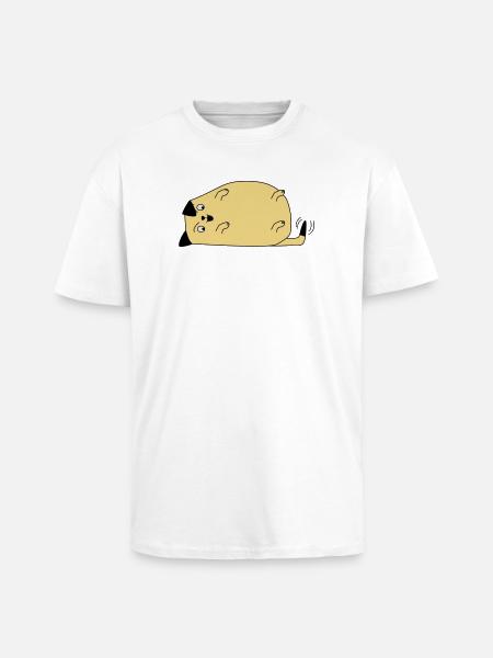 Chien regarde sa queue - T-shirt unisexe oversize épais - blanc