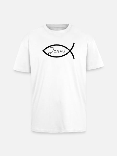Jesus fish black Ichthys fish fish - Unisex Oversized Heavyweight T-shirt - white