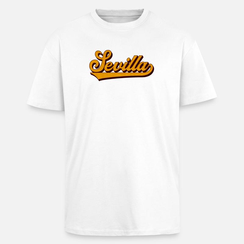 Sevilla Retro Script Yellow - Unisex Oversized Heavyweight T-shirt - white