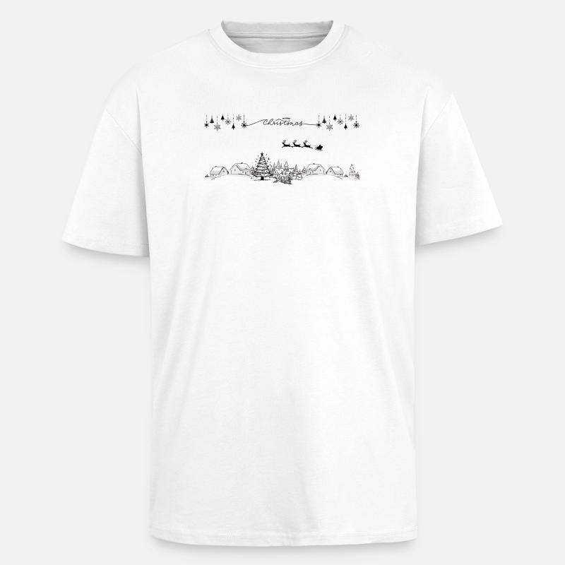 Winterliches Häuserpanorama Linienzeichnung - Oversized Heavyweight Unisex T-Shirt - Weiß