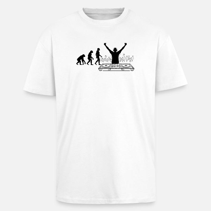 Évolution vers DJ Humor Fun - T-shirt unisexe oversize épais - blanc