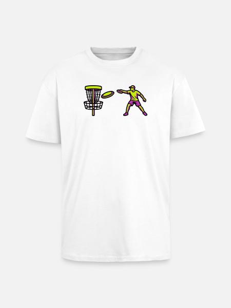 Discgolf Spieler Wurf Grafik - Oversized Heavyweight Unisex T-Shirt - Weiß