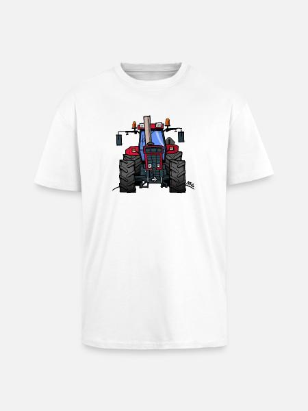362 Czerwony traktor 1455XL - Gruby T-shirt unisex oversize - biały