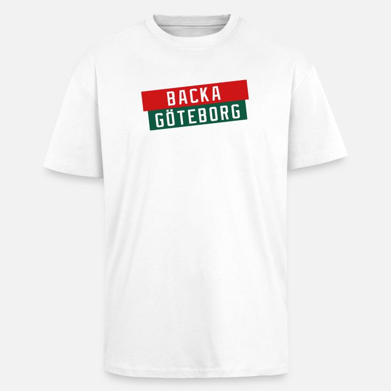 Backa Göteborg Diagonaltext - T-shirt unisexe oversize épais - blanc