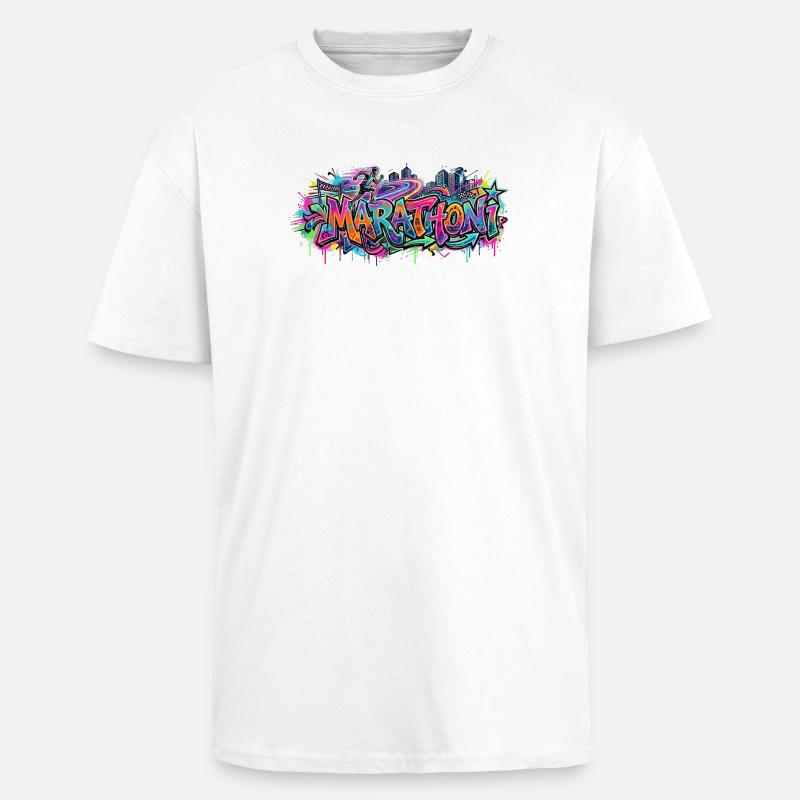 Farbrausch Marathon Graffiti - T-shirt unisexe oversize épais - blanc