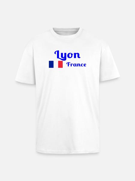 Lyon France- Imprimés stylés - T-shirt unisexe oversize épais - blanc