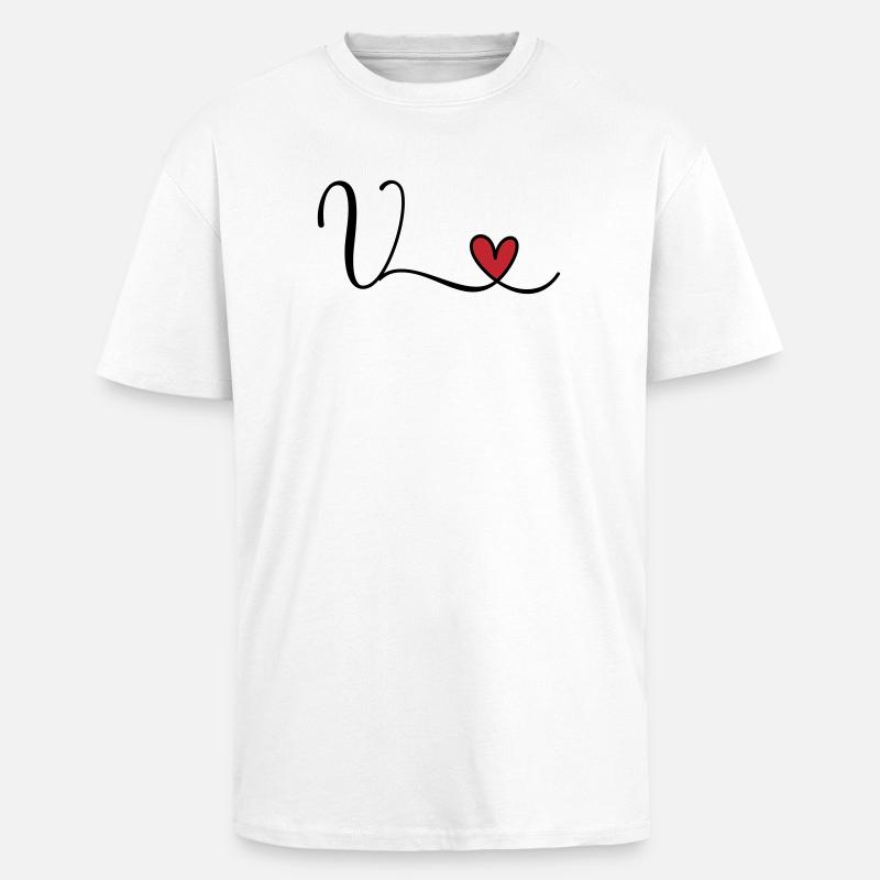 Letter V Monogram Initial Heart - Unisex Oversized Heavyweight T-shirt - white