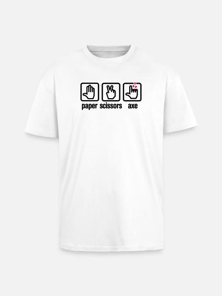 Papier - Ciseaux - hache - pierre - bûcheron - T-shirt unisexe oversize épais - blanc