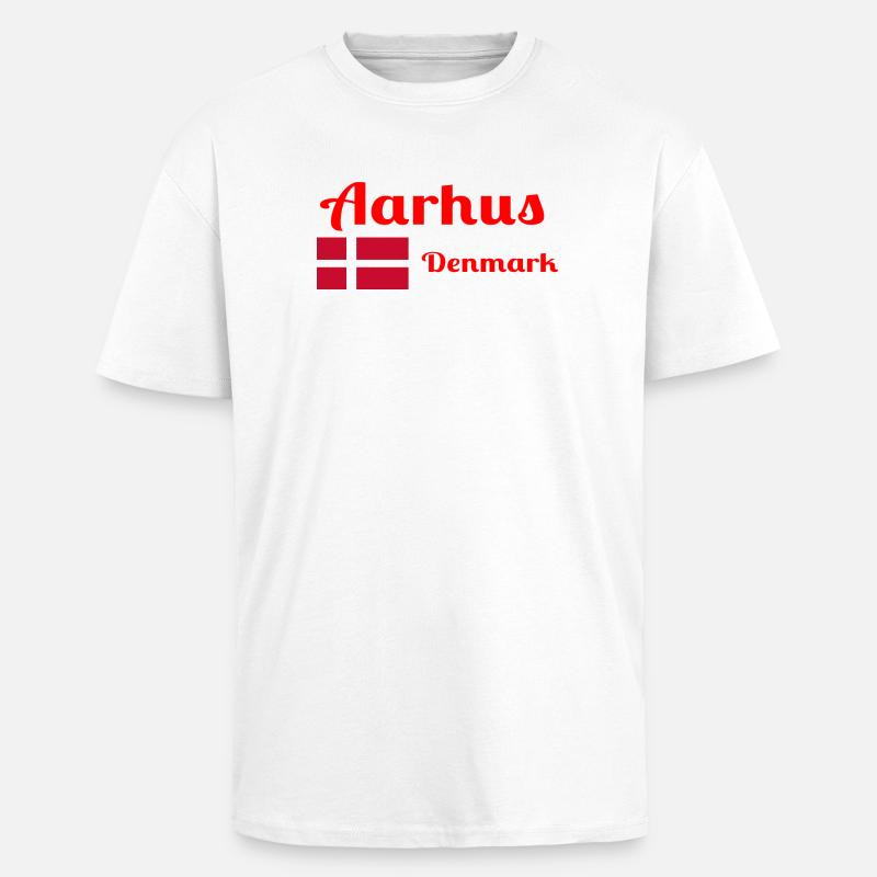 Aarhus, Danemark - Imprimés élégants - T-shirt unisexe oversize épais - blanc