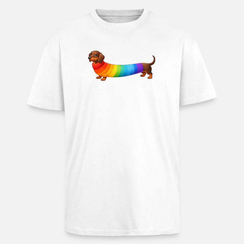 Dackel mit Regenbogen Pullover  - Oversized Heavyweight Unisex T-Shirt - Weiß