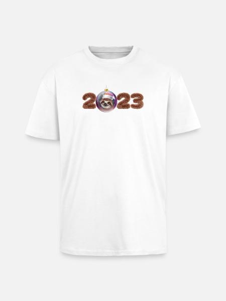 2023 Christmas ball cute sloth - Unisex Oversized Heavyweight T-shirt - white