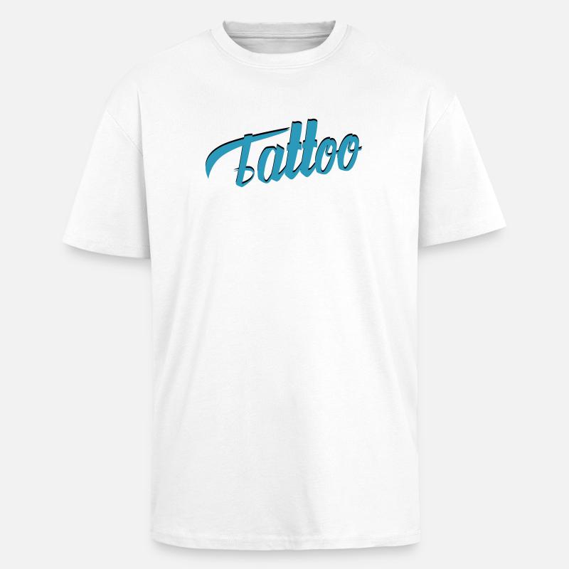 Tattoo Script in Teal - Oversized Heavyweight Unisex T-Shirt - Weiß