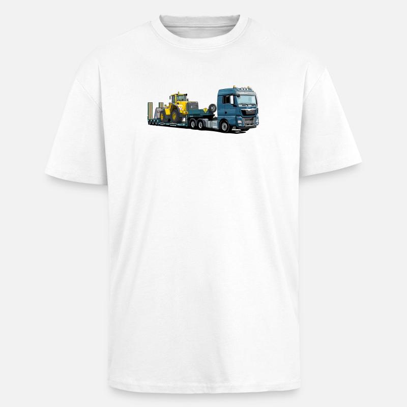 Low-loader with excavator - Unisex Oversized Heavyweight T-shirt - white
