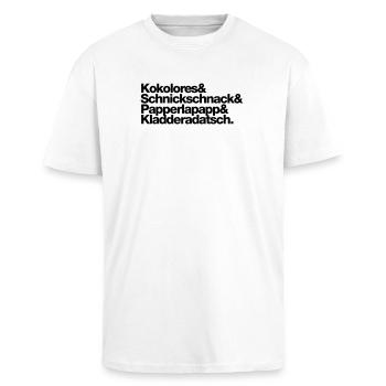 Kokolores Schnickschnack Papperlapapp - Oversized Heavyweight Unisex T-Shirt - Weiß - Vorne - Alina (178cm) & Michal (187cm)