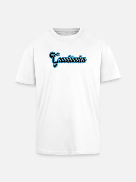 Graubünden Script with Blue Outline - Unisex Oversized Heavyweight T-shirt - white