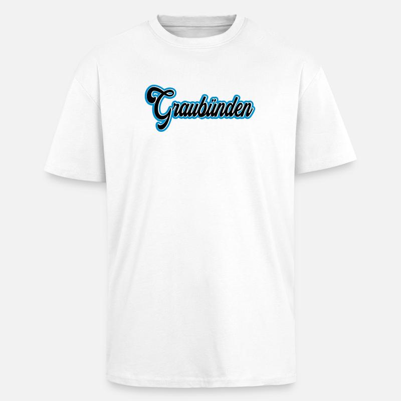 Graubünden Script with Blue Outline - Unisex Oversized Heavyweight T-shirt - white