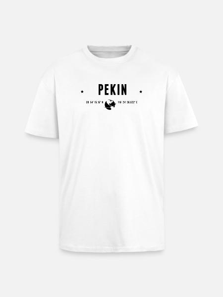 Pékin Coordonnées Géographiques Stylisées - T-shirt unisexe oversize épais - blanc