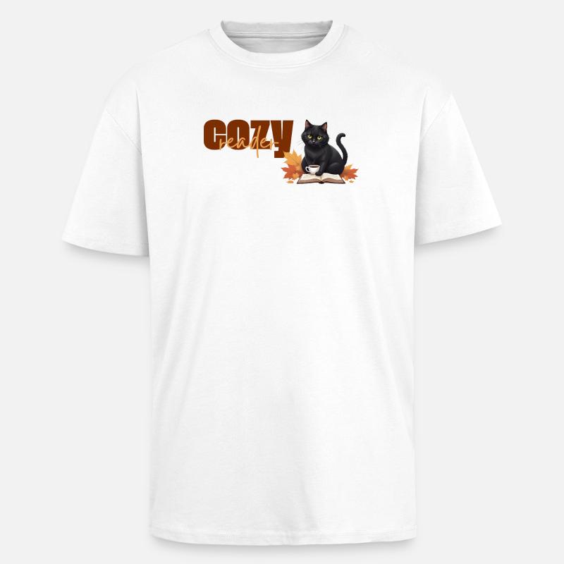 Cozy reader - Herbstlicher Katzenlese-Design - Oversized Heavyweight Unisex T-Shirt - Weiß