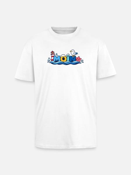 MOIN Möwe Leuchtturm Maritim Bunt - Oversized Heavyweight Unisex T-Shirt - Weiß
