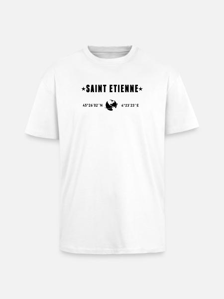 Saint Etienne France Coordonnées Globe - T-shirt unisexe oversize épais - blanc