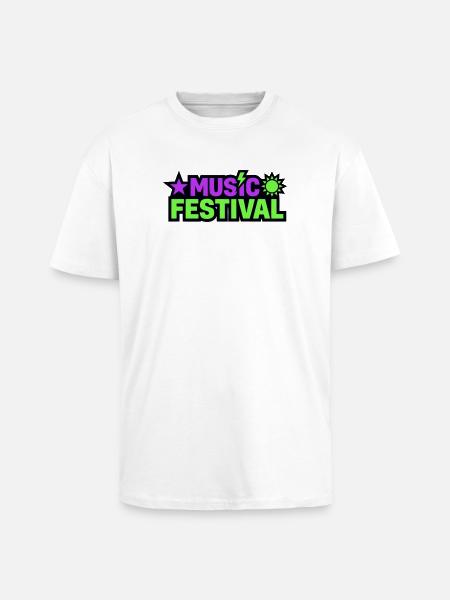 Music Festival Lettering Graphic - Unisex Oversized Heavyweight T-shirt - white
