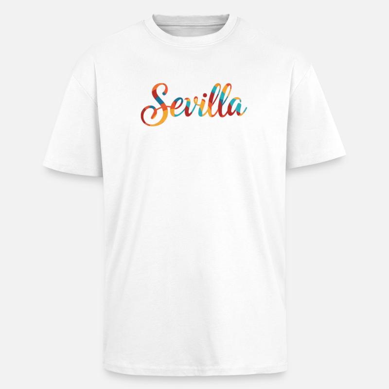 Sevilla Regenbogen Script - Oversized Heavyweight Unisex T-Shirt - Weiß