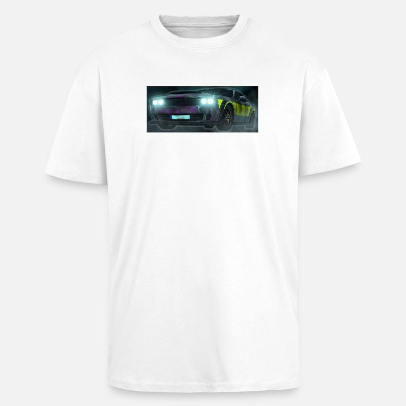 Flash Check Neon Stripe Car - Unisex Oversized Heavyweight T-shirt - white