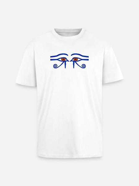 Skyddsamulett. Också: Horus öga. "Det Heliga Ögat" - Unisex oversized t-shirt i kraftig kvalitet - vit