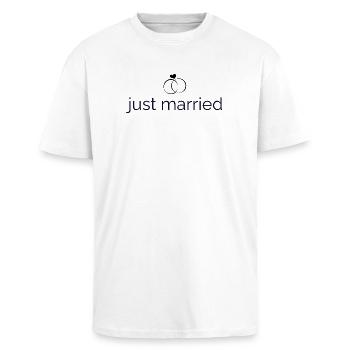 Juste marié - Alliances - T-shirt unisexe oversize épais - blanc - Devant - Alina (178cm) & Michal (187cm)