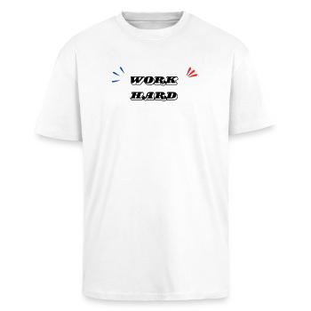 Work Hard Minimal - Unisex Oversized Heavyweight T-shirt - white - Front - Alina (178cm) & Michal (187cm)