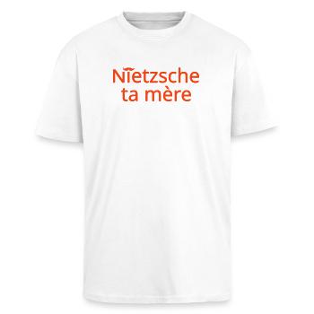 Nietzsche ta mère Orange - T-shirt unisexe oversize épais - blanc - Devant - Alina (178cm) & Michal (187cm)