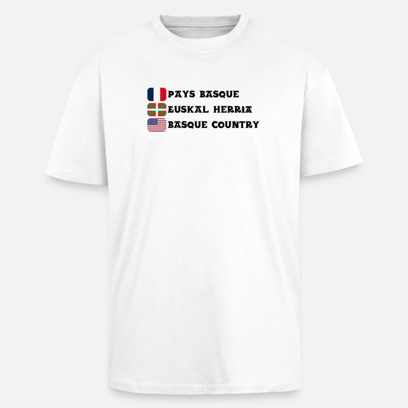 Pays Basque : drapeaux Français, Basque, Américain - T-shirt unisexe oversize épais - blanc