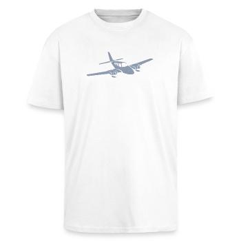 Silhouette minimaliste d’avion à hélice - T-shirt unisexe oversize épais - blanc - Devant - Alina (178cm) & Michal (187cm)