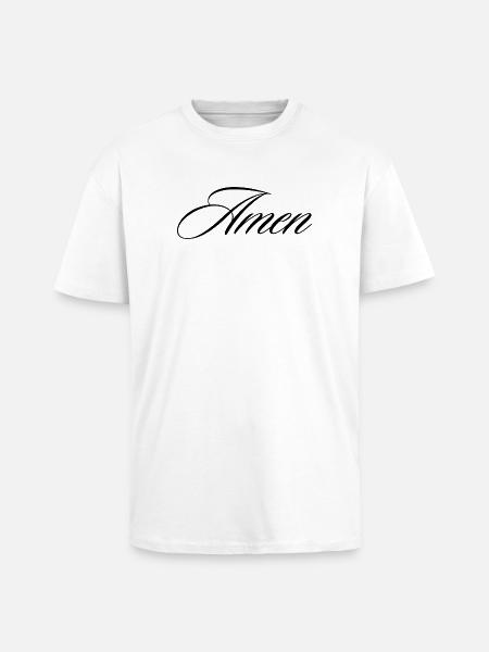 Amen Cursive Calligraphy Faith Quote Design - Unisex Oversized Heavyweight T-shirt - white