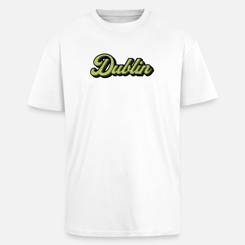 Dublin Retro Script in Lime - Unisex Oversized Heavyweight T-shirt - white
