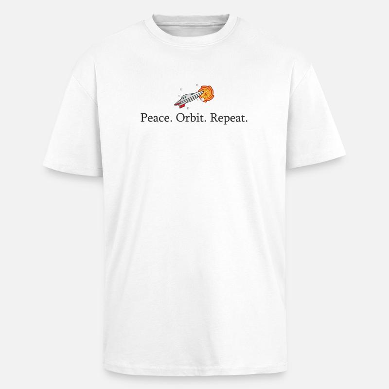 Peace Orbit Repeat Rocket - Unisex Oversized Heavyweight T-shirt - white