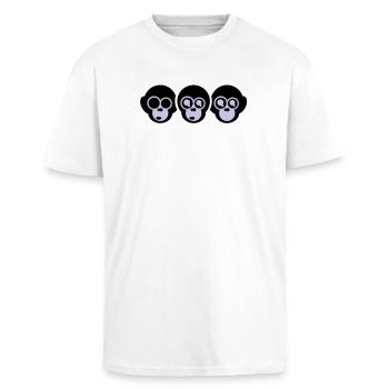trois singes - T-shirt unisexe oversize épais - blanc - Devant - Alina (178cm) & Michal (187cm)