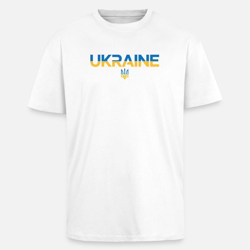 Drapeau de l’Ukraine Trident Emblem Art - T-shirt unisexe oversize épais - blanc
