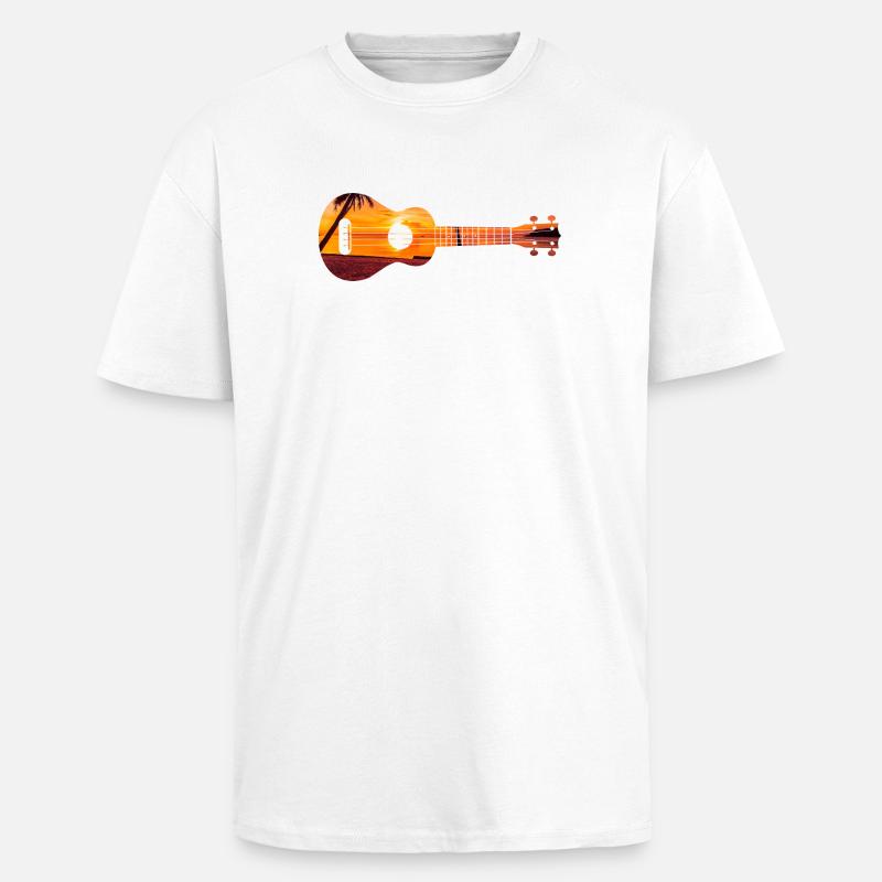 Hawaiian Ukulele Uke Beach Sunset - Oversized Heavyweight Unisex T-Shirt - Weiß