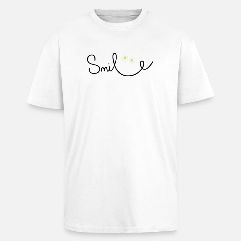 Flowery smile in cursive script - Unisex Oversized Heavyweight T-shirt - white