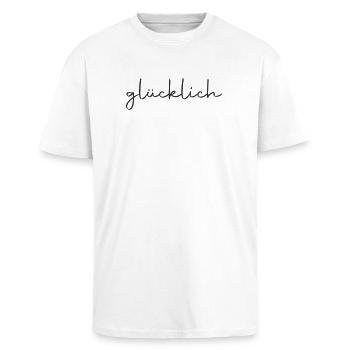 glücklich - Oversized Heavyweight Unisex T-Shirt - Weiß - Vorne - Alina (178cm) & Michal (187cm)