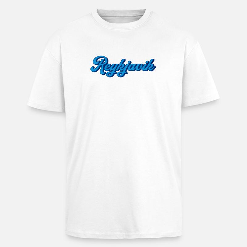 Reykjavik Blue Script Logo - Unisex Oversized Heavyweight T-shirt - white