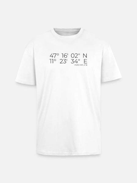 Coordinates Innsbruck, Austria - Unisex Oversized Heavyweight T-shirt - white