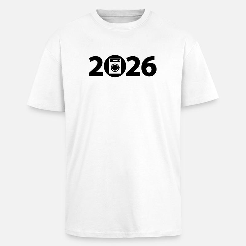 Machine à laver 2026, lessive 2026 - T-shirt unisexe oversize épais - blanc