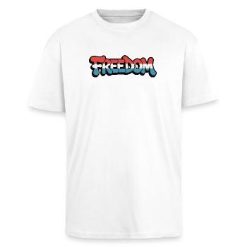 Freedom Typography Statement Design - Unisex Oversized Heavyweight T-shirt - white - Front - Alina (178cm) & Michal (187cm)