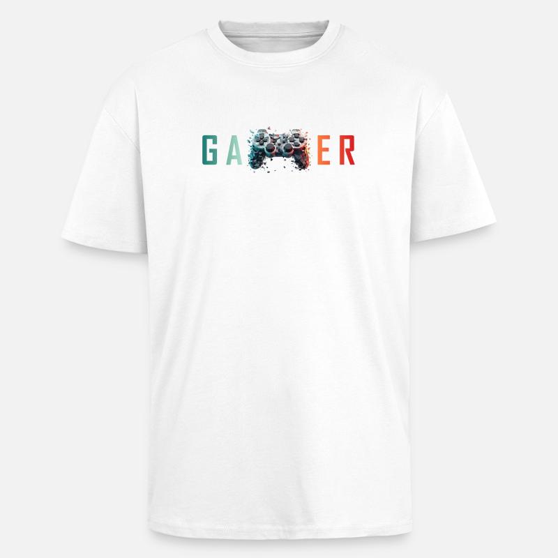 Gamer Schriftzug bunt Controller Splatter - Oversized Heavyweight Unisex T-Shirt - Weiß