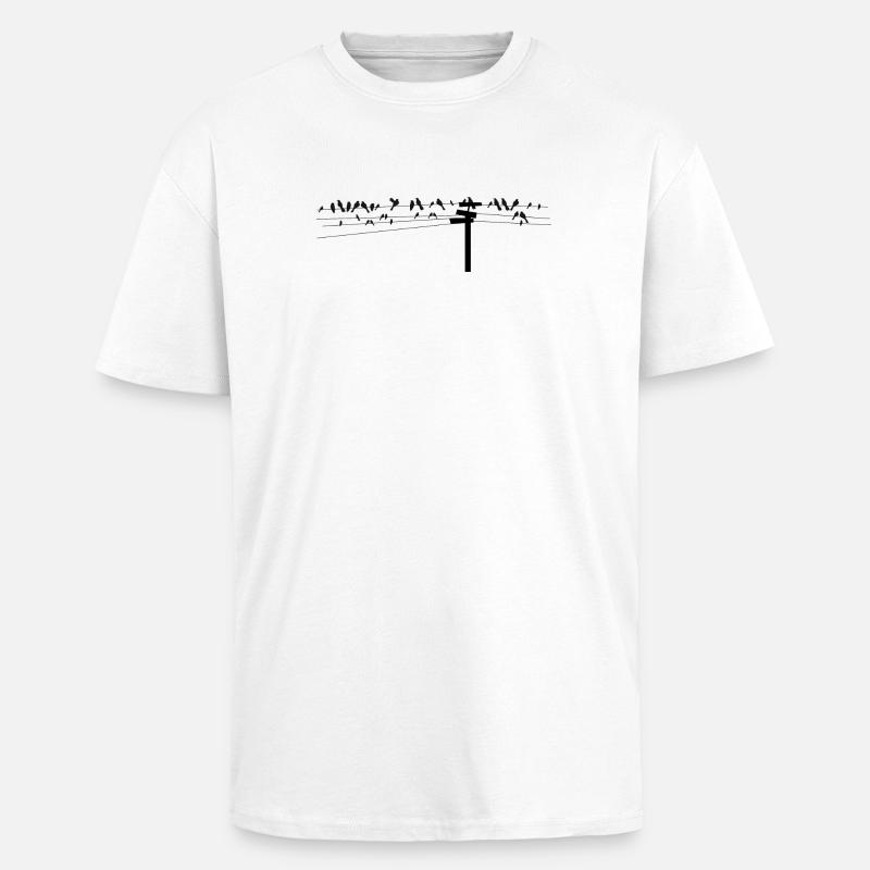 Vögel sitzen gemeinsam auf einer Stromleitung - Oversized Heavyweight Unisex T-Shirt - Weiß